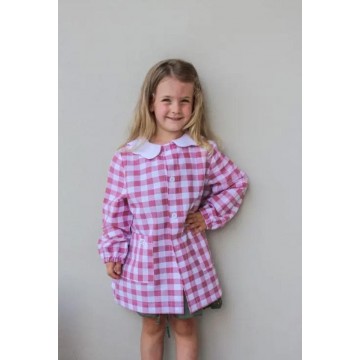 grembiule per asilo quadri rosa - bibo fatto a mano 4 - 5 anni - 110 cm bibo 