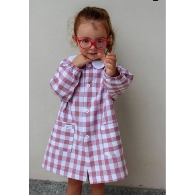 grembiule per asilo quadri rosa - bibo fatto a mano 4 - 5 anni - 110 cm bibo 