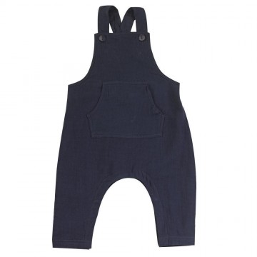 salopette in mussola di cotone blu 6-12 mesi