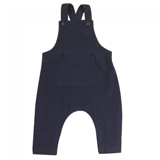 salopette in mussola di cotone blu 6-12 mesi