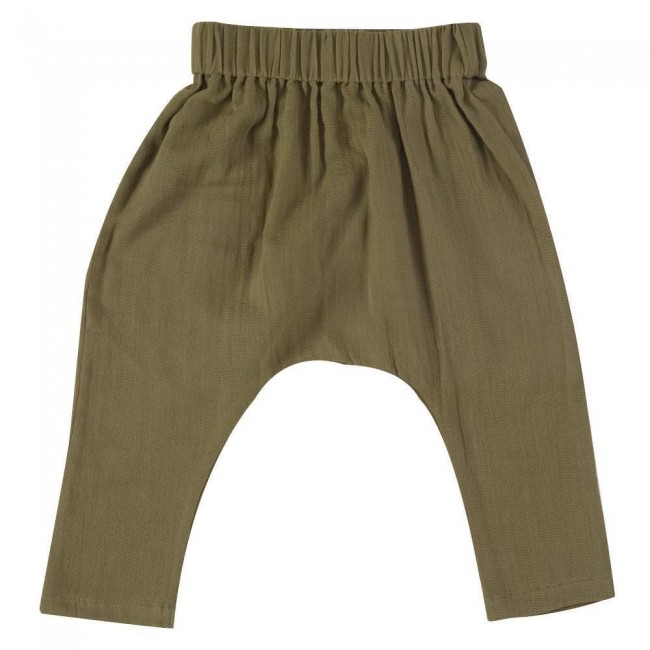 baggy pants in mussola di cotone olive 3-6 mesi