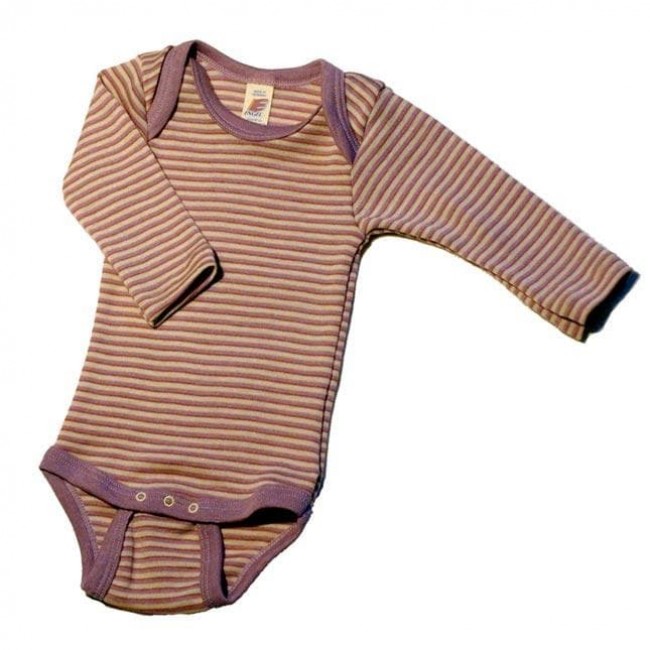 body neonato lana e seta rigato lilla 62/68 cm.