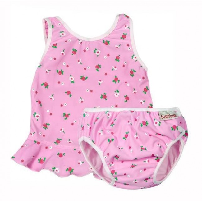 costume contenitivo due pezzi pink white flower 9 - 12 kg.
