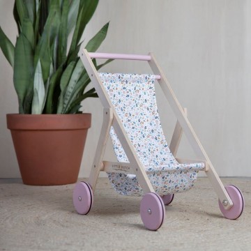 passeggino per le bambole in legno e stoffa 