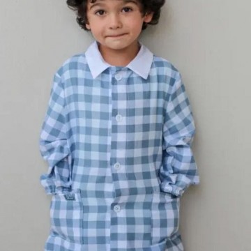 grembiule per asilo quadri azzurro - bibo 