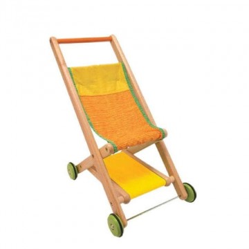passeggino per le bambole in legno e stoffa 
