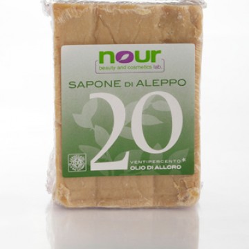 sapone di aleppo tradizionale al 20% di olio di alloro 200 g. nour 
