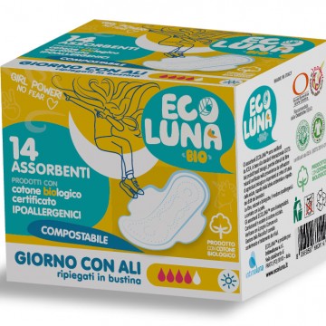 Assorbenti Compostabili Giorno Ecoluna con ali 14 Pz
