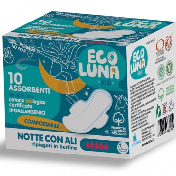 Assorbenti Compostabili Notte Ecoluna con ali 10 Pz