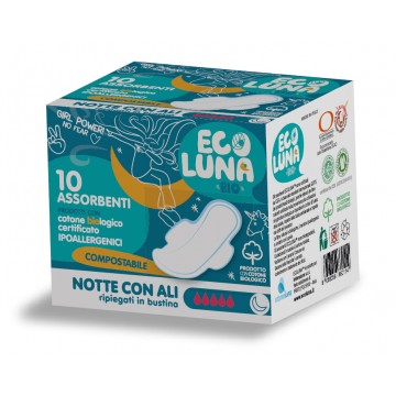 Assorbenti Compostabili Notte Ecoluna con ali 10 Pz